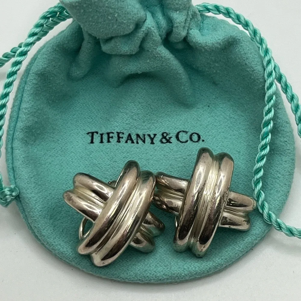 Vintage Tiffany & Co. 1990 Sterling Silver Signature X Earrings - Picture 2 of 7
